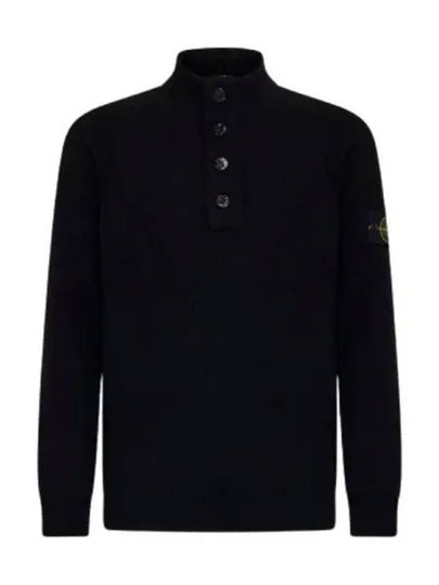 Wappen Patch Half Button Lambswool Knit Top Black - STONE ISLAND - BALAAN 2