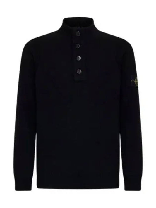 Wappen Patch Half Button Lambswool Knit Top Black - STONE ISLAND - BALAAN 2