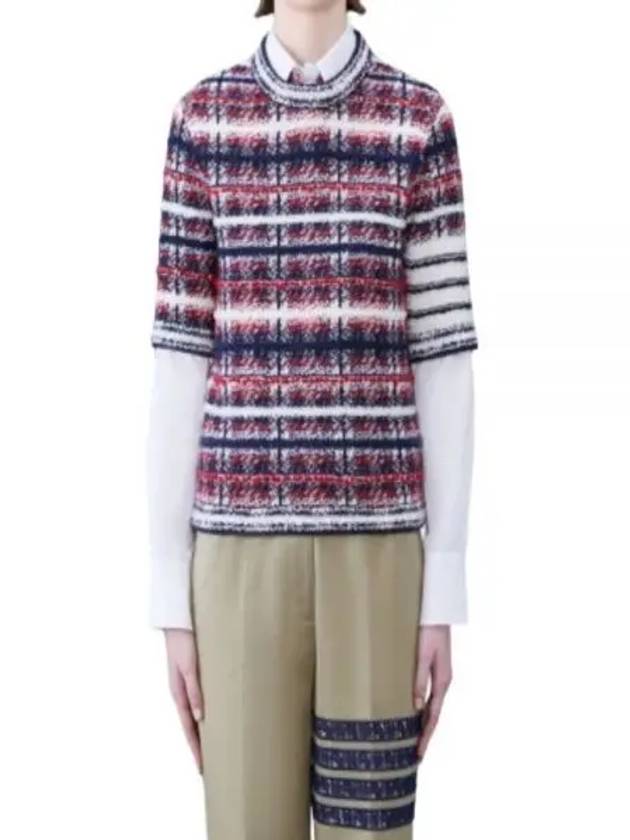 4 Bar Crew Neck Merino Mohair Knit Top Red - THOM BROWNE - BALAAN 2