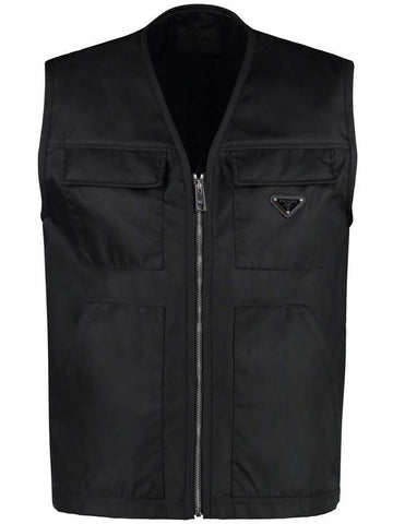 triangle logo nylon zipper vest black - PRADA - BALAAN 1