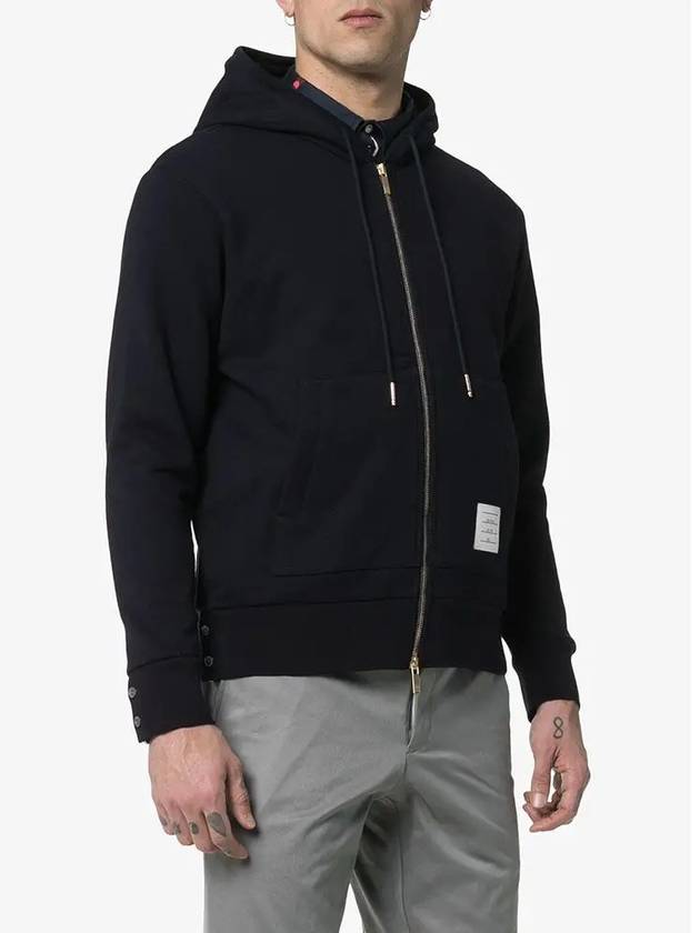 Center Back Stripe Cotton Zip Up Hoodie Navy - THOM BROWNE - BALAAN 5