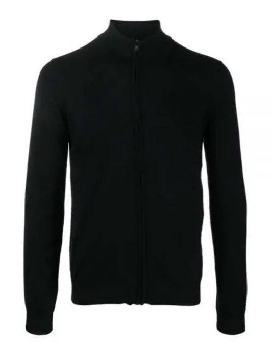 Slim Fit Virgin Wool Knit Zip-Up Jacket Black - HUGO BOSS - BALAAN 1