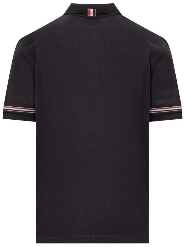 Lightweight Cotton Short Sleeve Polo Shirt Navy - THOM BROWNE - BALAAN 3