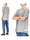 Striped Detail Crew Neck Cotton Short Sleeve T-Shirt Grey - THOM BROWNE - BALAAN 2