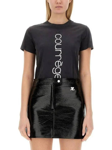 Courr ges Stone Washed Logo Short Sleeve T Shirt 423JTS006JS0110 9071 - COURREGES - BALAAN 1