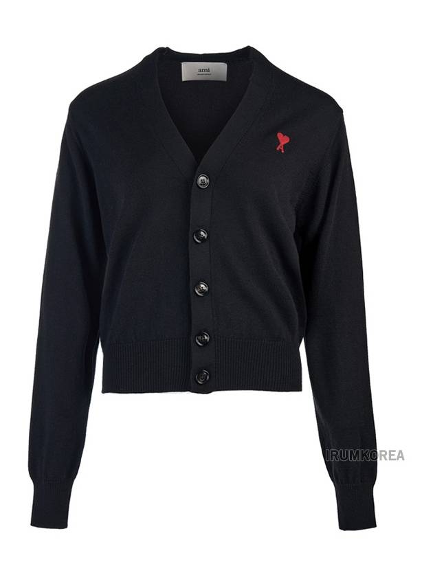 Small Heart Logo Merino Wool Cardigan Noir - AMI - BALAAN 2