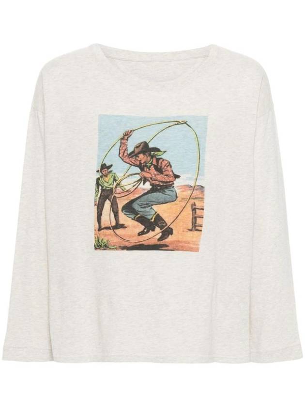 Cowboy Graphic Print Cotton Long Sleeve T-Shirt Oat Meal - MAISON MARGIELA - BALAAN 1