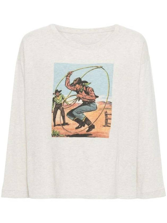Cowboy Graphic Print Cotton Long Sleeve T-Shirt Oat Meal - MAISON MARGIELA - BALAAN 1