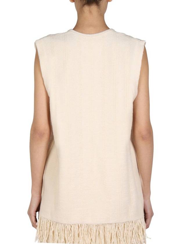 Women's V-neck Fringe Knit Sleeveless Beige - JIL SANDER - BALAAN 4