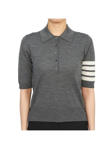 Women's Diagonal Striped Relaxed Fit Wool Polo Shirt Grey - THOM BROWNE - BALAAN 1