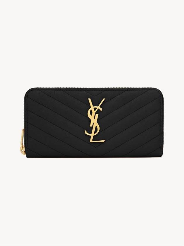 Matelasse Monogram Zipper Around Long Wallet Black - SAINT LAURENT - BALAAN 2