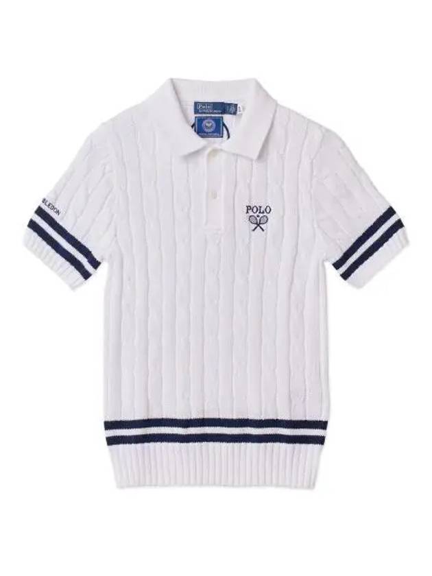 W Wimbledon Classic Cable Short Sleeve Sweater White - POLO RALPH LAUREN - BALAAN 2