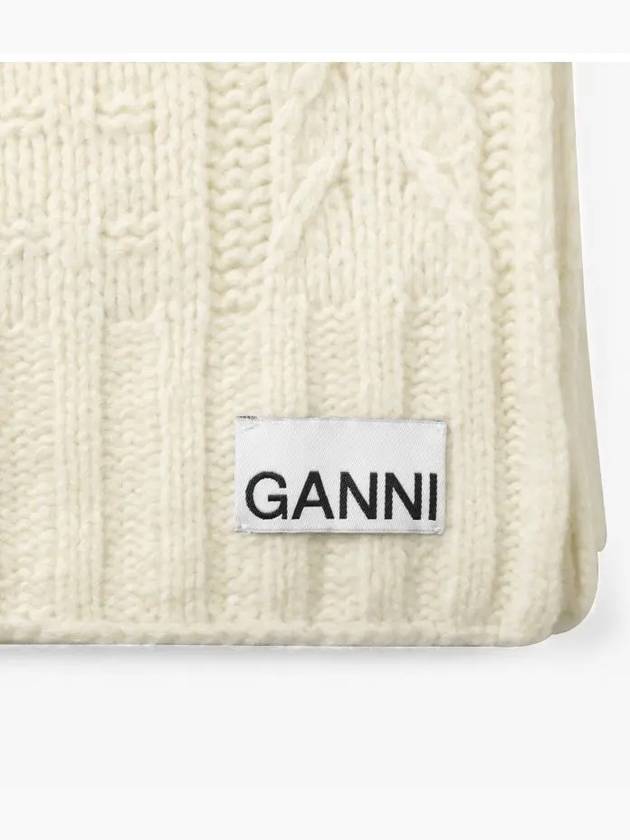 Logo Cable Knit Muffler White - GANNI - BALAAN 4