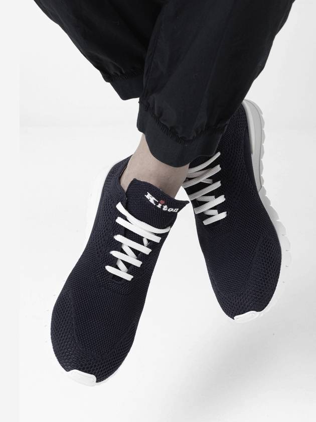 Men's Embroidered Logo Knit Sneakers Sneakers Black - KITON - BALAAN 4