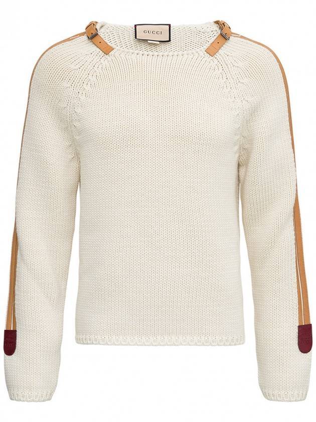 Leather Detail Wool Knit Top Ivory - GUCCI - BALAAN 1