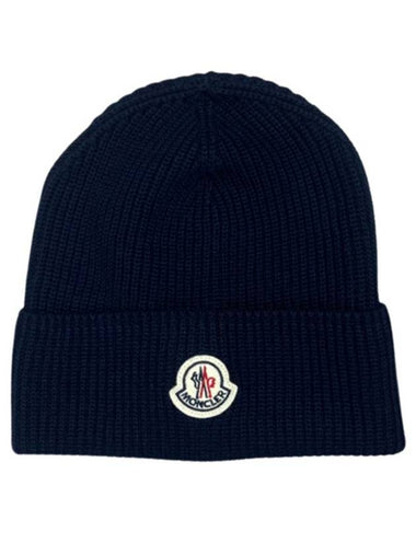 Moncler Logo Patch Knit Beanie Navy 3B00044 M1367 779 - MONCLER - BALAAN 1