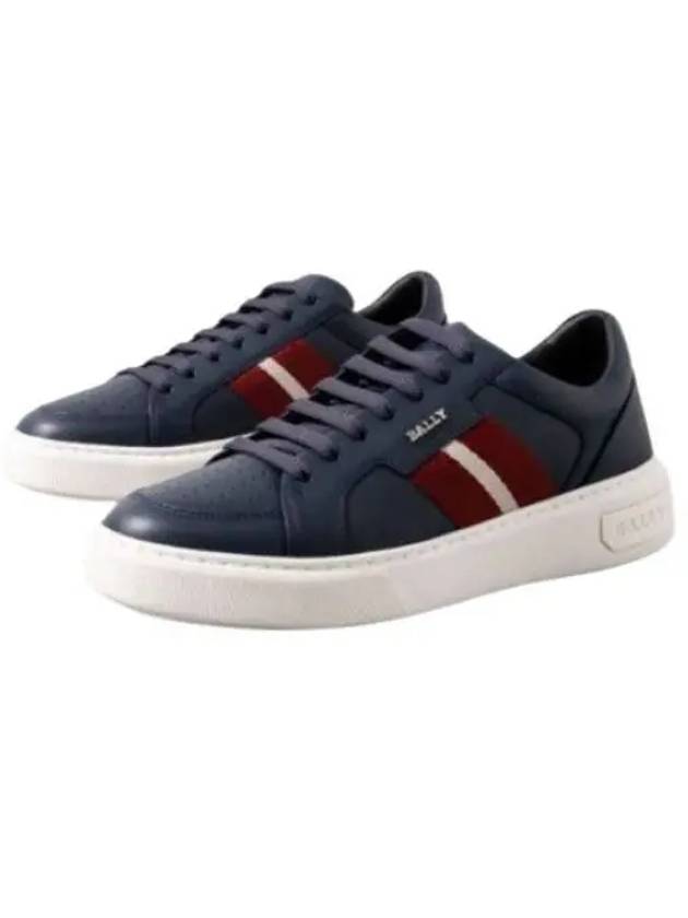 Moony Striped Leather Low Top Sneakers Navy - BALLY - BALAAN 2