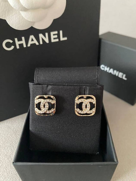 CC logo earrings square cubic gold ABA254 - CHANEL - BALAAN 1