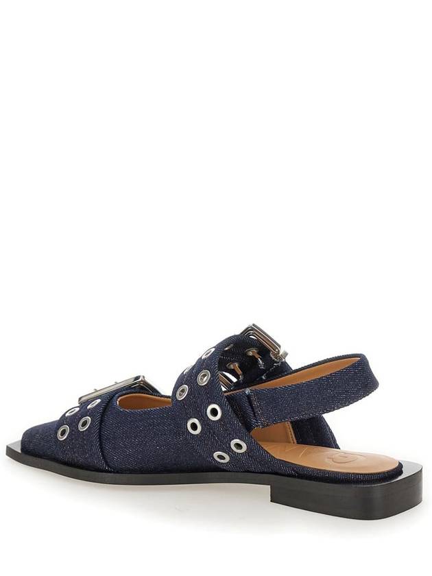 Blue Ballet Shoes With Double Buckle In Denim Woman - GANNI - BALAAN 3