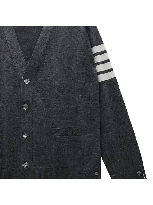 Men's Sustainable Classic Diagonal Wool Cardigan Medium Grey - THOM BROWNE - BALAAN 3