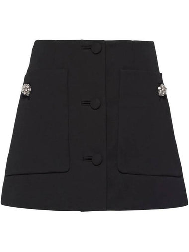 Wool Satin Mini A Line Skirt Black - PRADA - BALAAN 1