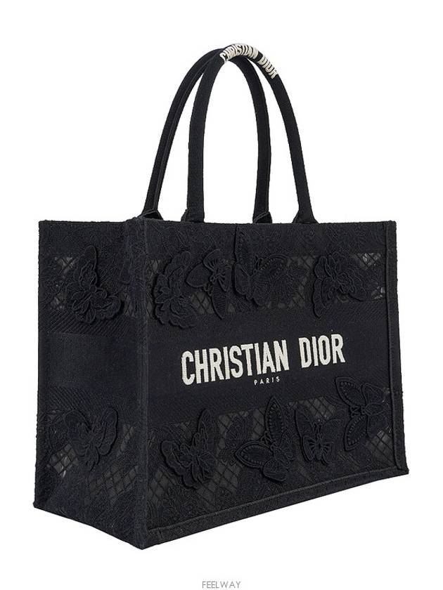 Book Tote Medium D Lace Butterfly Macrame Effect Black 74474 - DIOR - BALAAN 2