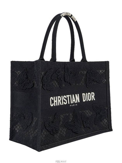 Book Tote Medium D Lace Butterfly Macrame Effect Black 74474 - DIOR - BALAAN 2