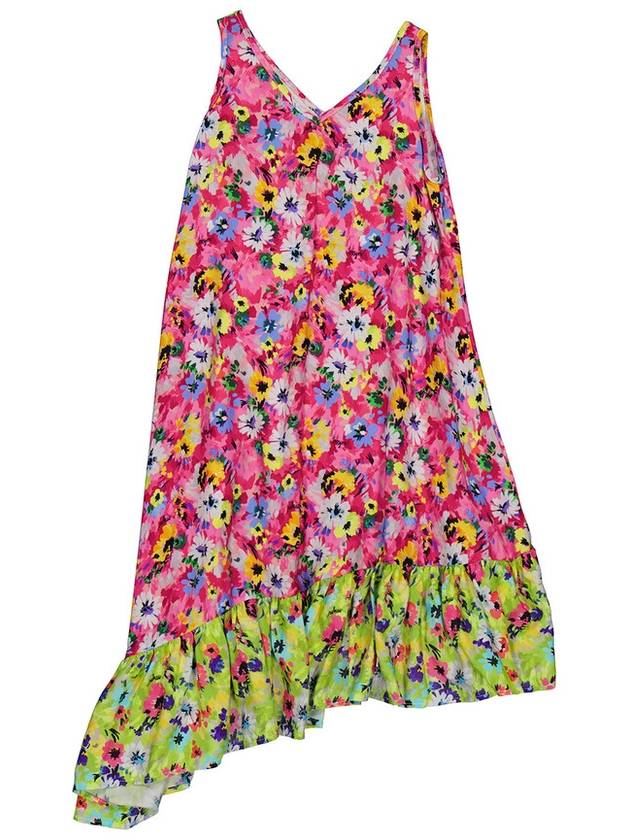 MSGM Girls Fucsia Floral Print Asymmetric Dress, Size 12Y - MSGM - BALAAN 2