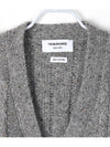 Donegal Twist Cable 4 Bar Classic V Neck Cardigan Light Grey - THOM BROWNE - BALAAN 5