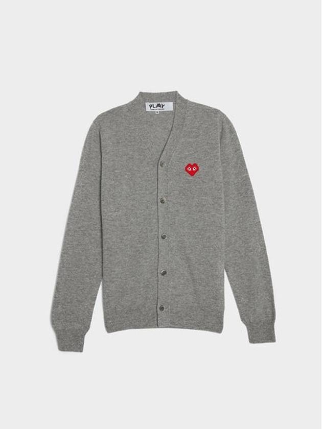 Men's Pixel Red Heart Cardigan Light Gray AZ-N084-051-2 - COMME DES GARCONS PLAY - BALAAN 1