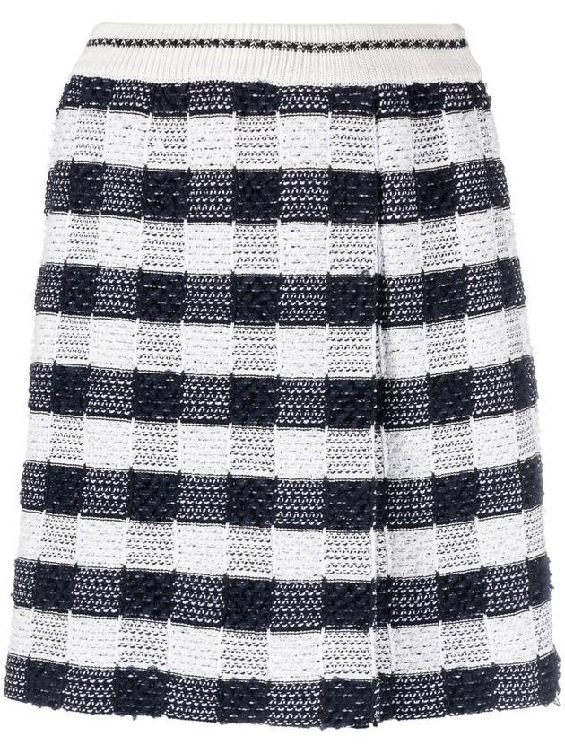 Gingham Inlay Stripe Side Pleat Skirt Navy - THOM BROWNE - BALAAN 2