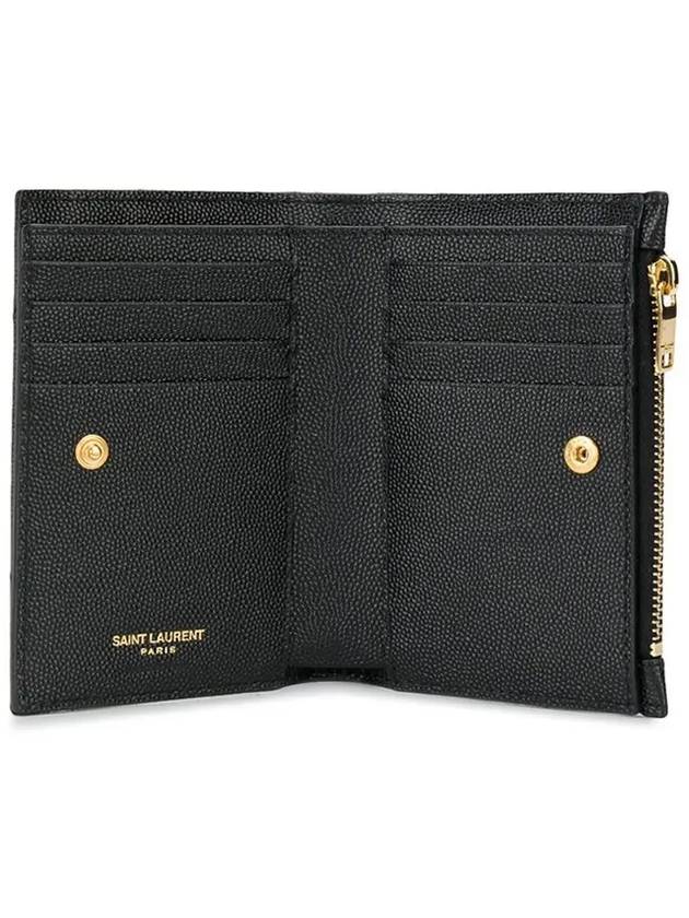 Grain Leather Quilted Stitch Card Wallet Black - SAINT LAURENT - BALAAN 5