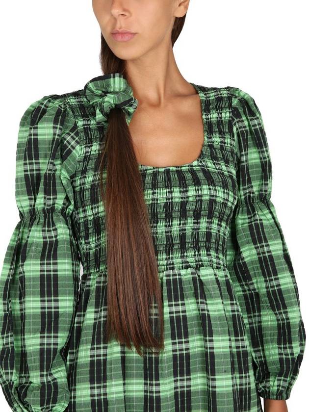 Women's Seersucker Check Smoke Long Dress Peapod - GANNI - BALAAN 5