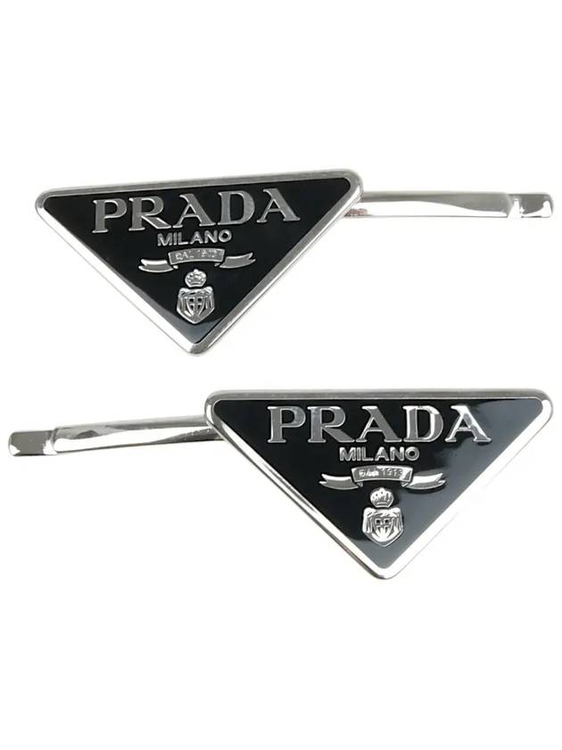 Triangle Logo Hair Clip Silver Black - PRADA - BALAAN 2