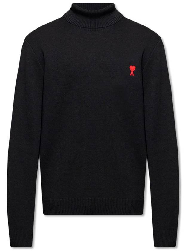 Men's Heart Logo Wool Turtleneck Black - AMI - BALAAN 2