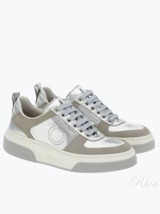 Metallic Low-Top Sneakers Grey - SALVATORE FERRAGAMO - BALAAN 2