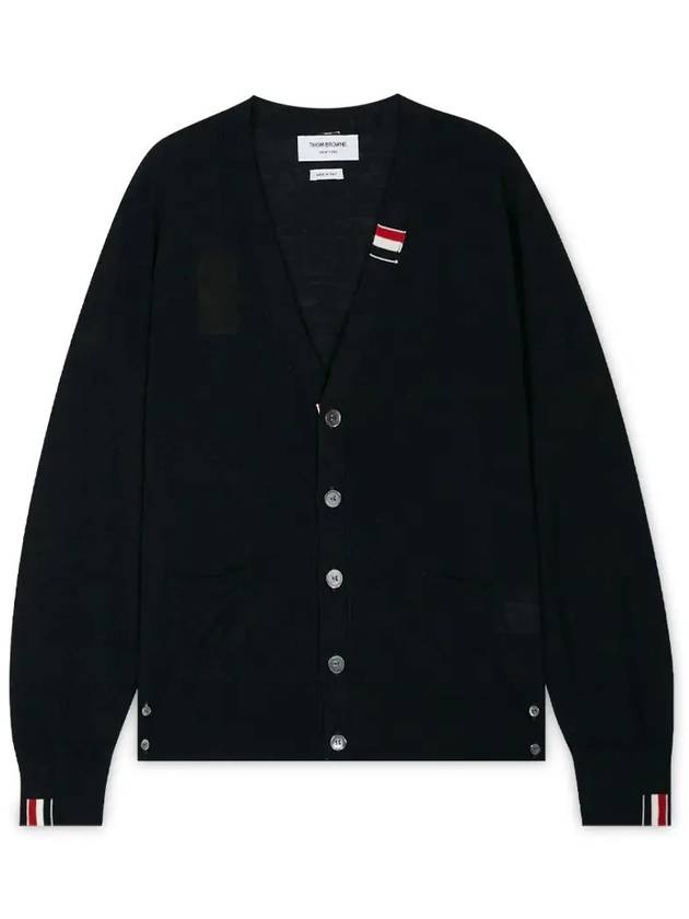 Men's Jersey Stitch V-Neck Cardigan Navy - THOM BROWNE - BALAAN 4