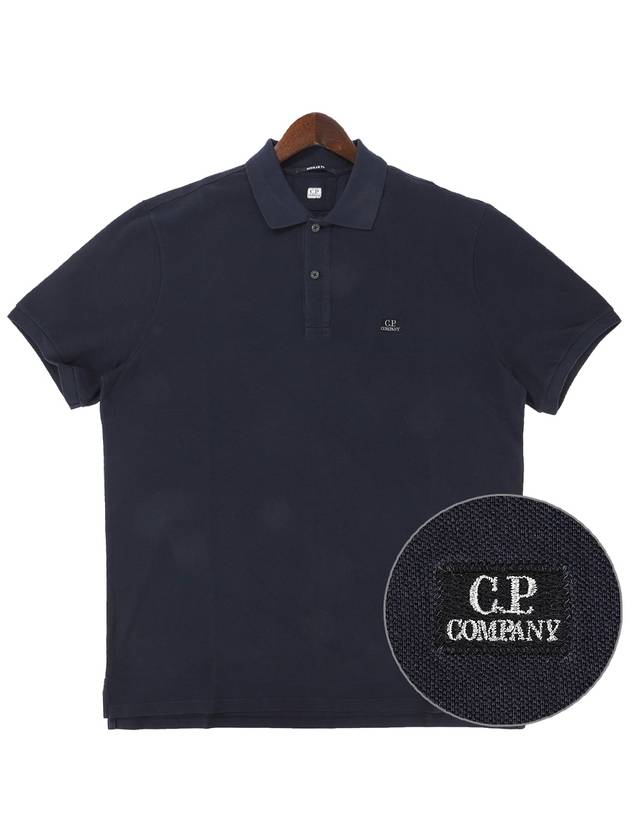 Men's Cotton Logo Patch Short Sleeve Polo Shirt Navy - CP COMPANY - BALAAN.