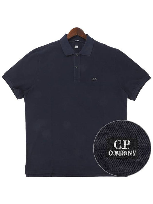 Men's Cotton Logo Patch Short Sleeve Polo Shirt Navy - CP COMPANY - BALAAN 2