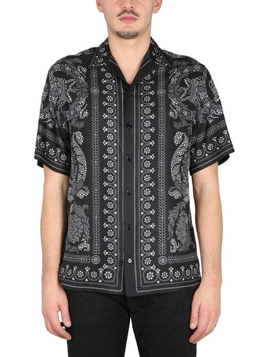 Men's Barocco Silhouette Silk Short Sleeve Shirt Black - VERSACE - BALAAN 2