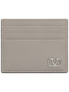 V Logo Signature Calfskin Card Wallet Grey - VALENTINO - BALAAN 2