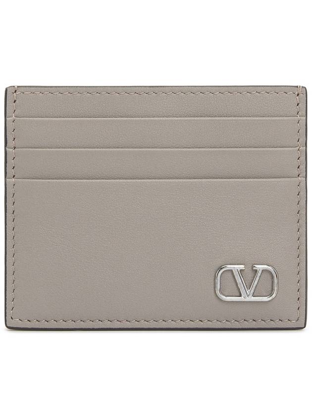 V Logo Signature Calfskin Card Wallet Grey - VALENTINO - BALAAN 2