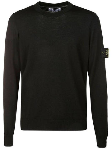 Logo Patch Round Neck Knit Top Black - STONE ISLAND - BALAAN 1