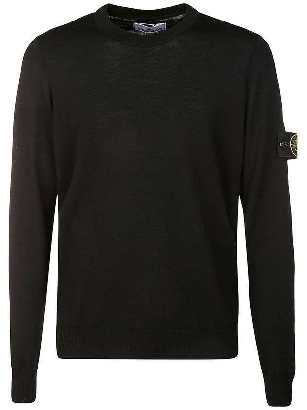 Logo Patch Round Neck Knit Top Black - STONE ISLAND - BALAAN 1