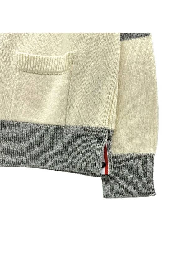 V-Neck 4-Bar Wool Cardigan White - THOM BROWNE - BALAAN 6