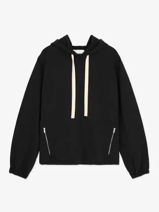 Two Side Zip Pockets Technical Cotton Hoodie Black - JIL SANDER - BALAAN 2