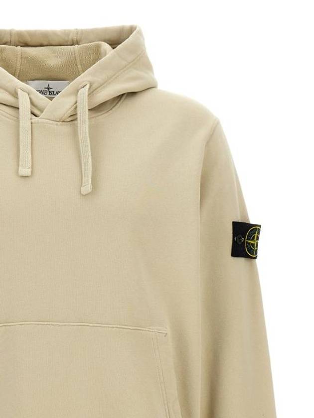 Cotton Fleece Garment Dyed Hoodie Beige - STONE ISLAND - BALAAN 4