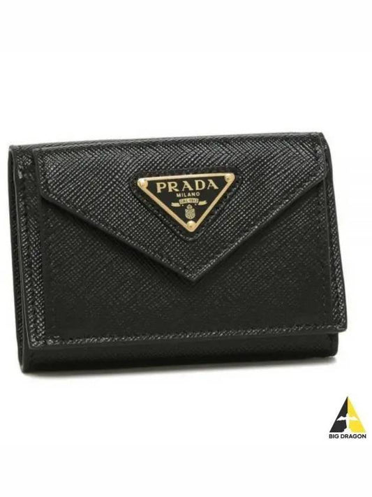 Saffiano Triangle Logo Bicycle Wallet Black - PRADA - BALAAN 2