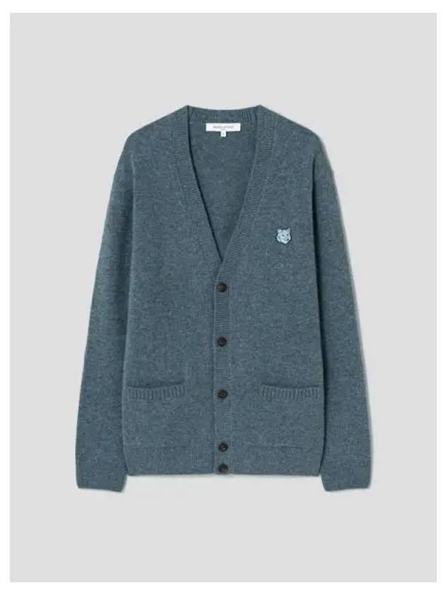 Korea Men s Bold Foxhead Patch Regular Spring Fall Cardigan Wool Lake Blue Domestic Product GM0024091327371 - MAISON KITSUNE - BALAAN 1