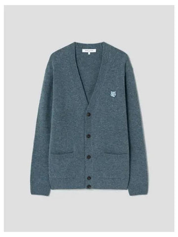 Korea Men s Bold Foxhead Patch Regular Spring Fall Cardigan Wool Lake Blue Domestic Product GM0024091327371 - MAISON KITSUNE - BALAAN 1